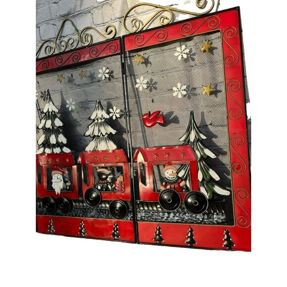 Vintage Foldable 3D Metal Fireplace Hand Painted Screen - Picture 3 of 14